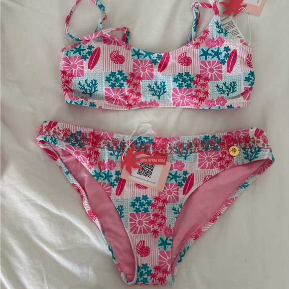 Pink and Blue Patterned Bikini Set - Picture 2 of 5